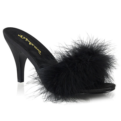 AMOUR-03 Fabulicious Black 3 Inch Bedroom Shoes Black Satin-Fur