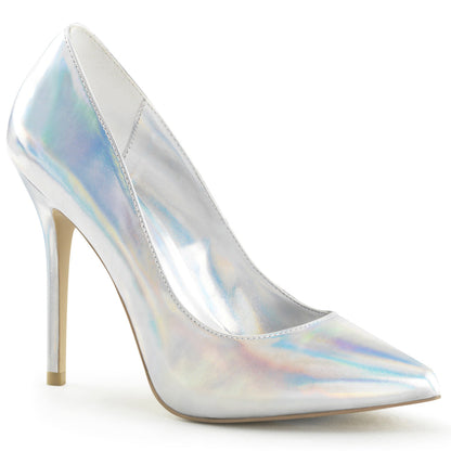 AMUSE-20 Pleaser Silver Holo 5 Inch Submissive Single Sole Shoes