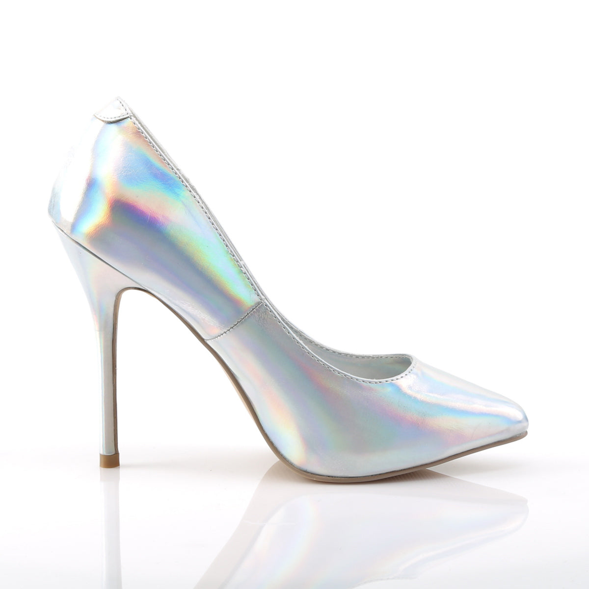AMUSE-20 Pleaser Silver Holo 5 Inch Submissive Single Sole Shoes