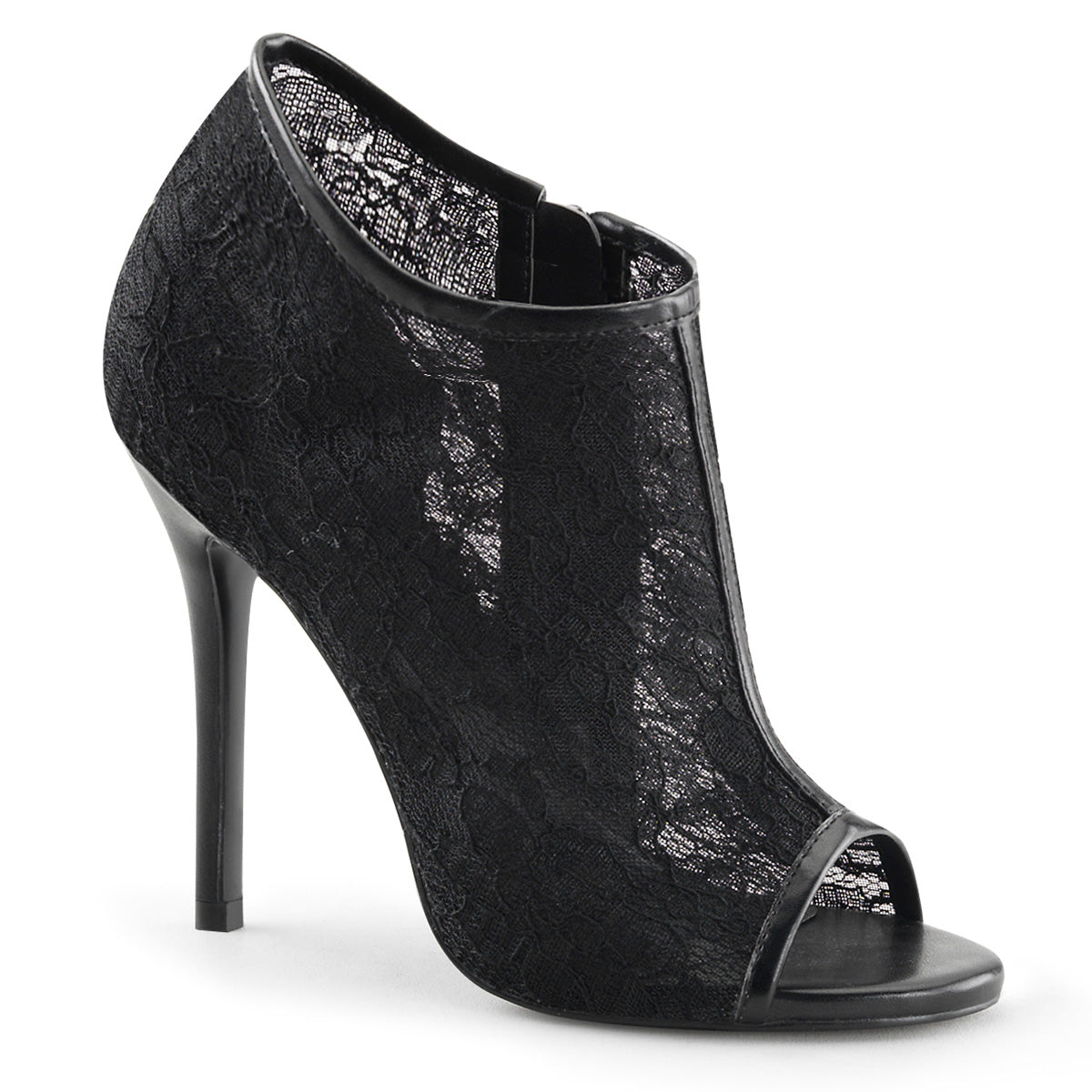 AMUSE-56 Fabulicious Black 5 Inch Bedroom Shoes Black Lace-Mesh