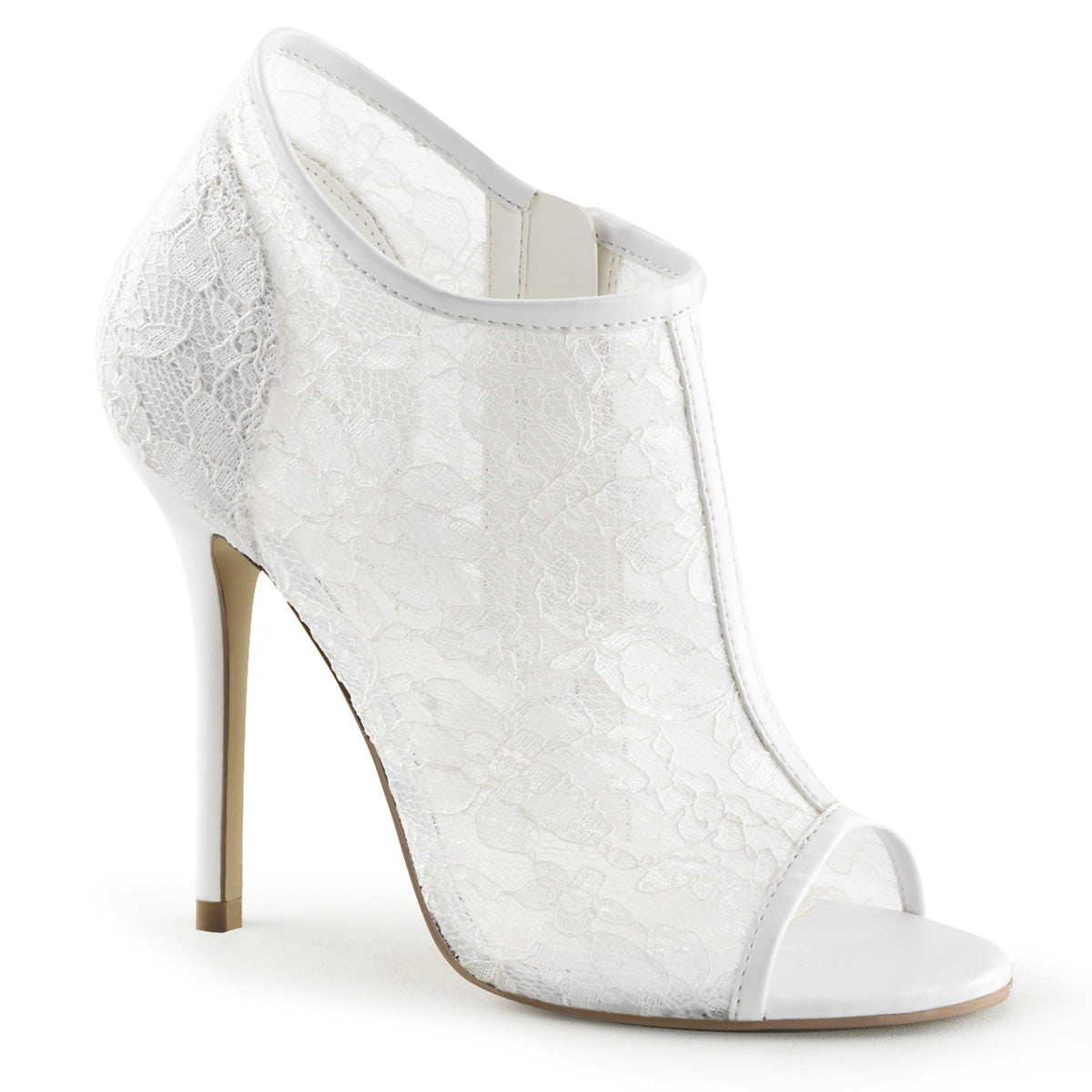 AMUSE-56 Fabulicious Ivory Lace 5 Inch Bedroom Shoes Ivory Lace-Mesh