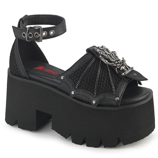 ASHES-11 Demonia Blk Vegan Leather-Mesh Alternative Footwear Platform Sandals