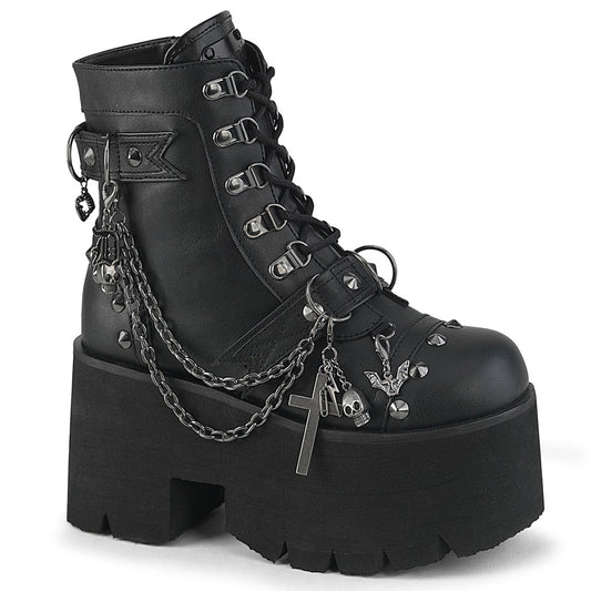 ASHES-52 DemoniaCult Black Vegan Leather Sexy Women's Ankle Boots (Alternative Footwear)