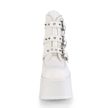 Demonia ASHES-55 White Ankle Boots - 3.5 Inch Heels