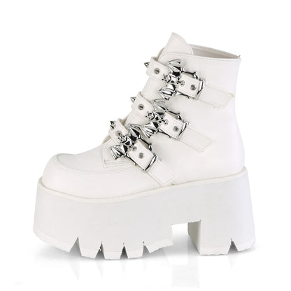 Demonia ASHES-55 White Ankle Boots - 3.5 Inch Heels