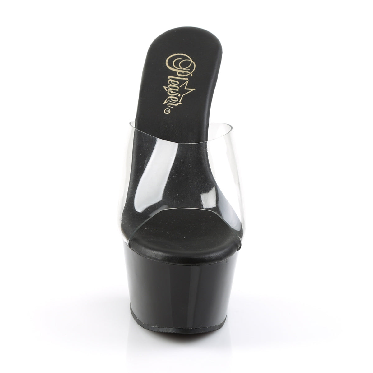 Pleaser ASPIRE-601 Clear / Black Matte Platform Mules - 6 Inch Heels