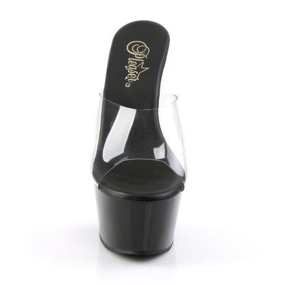Pleaser ASPIRE-601 Clear / Black Matte Platform Mules - 6 Inch Heels