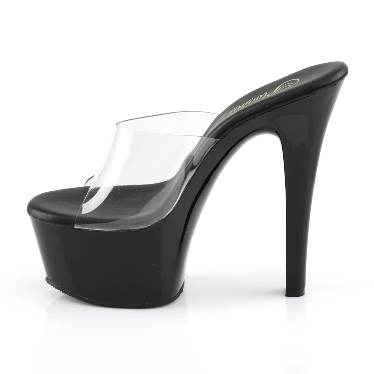 Pleaser ASPIRE-601 Clear / Black Matte Platform Mules - 6 Inch Heels