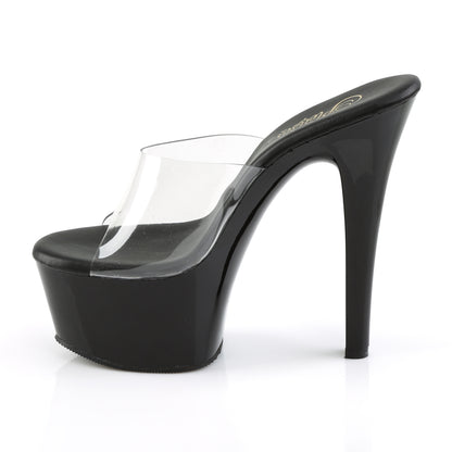 Pleaser ASPIRE-601 Clear / Black Matte Platform Mules - 6 Inch Heels