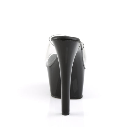 Pleaser ASPIRE-601 Clear / Black Matte Platform Mules - 6 Inch Heels