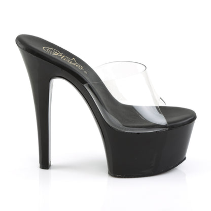 Pleaser ASPIRE-601 Clear / Black Matte Platform Mules - 6 Inch Heels