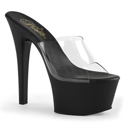 Pleaser ASPIRE-601 Clear / Black Matte Platform Mules - 6 Inch Heels