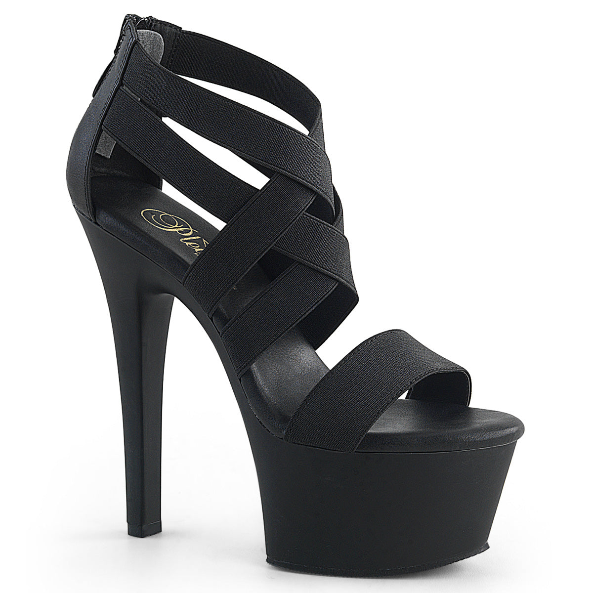 ASPIRE-669 Pleaser Black 6 Inch Flirty High Heels Black Elastic Band-Faux Leather Black Matte