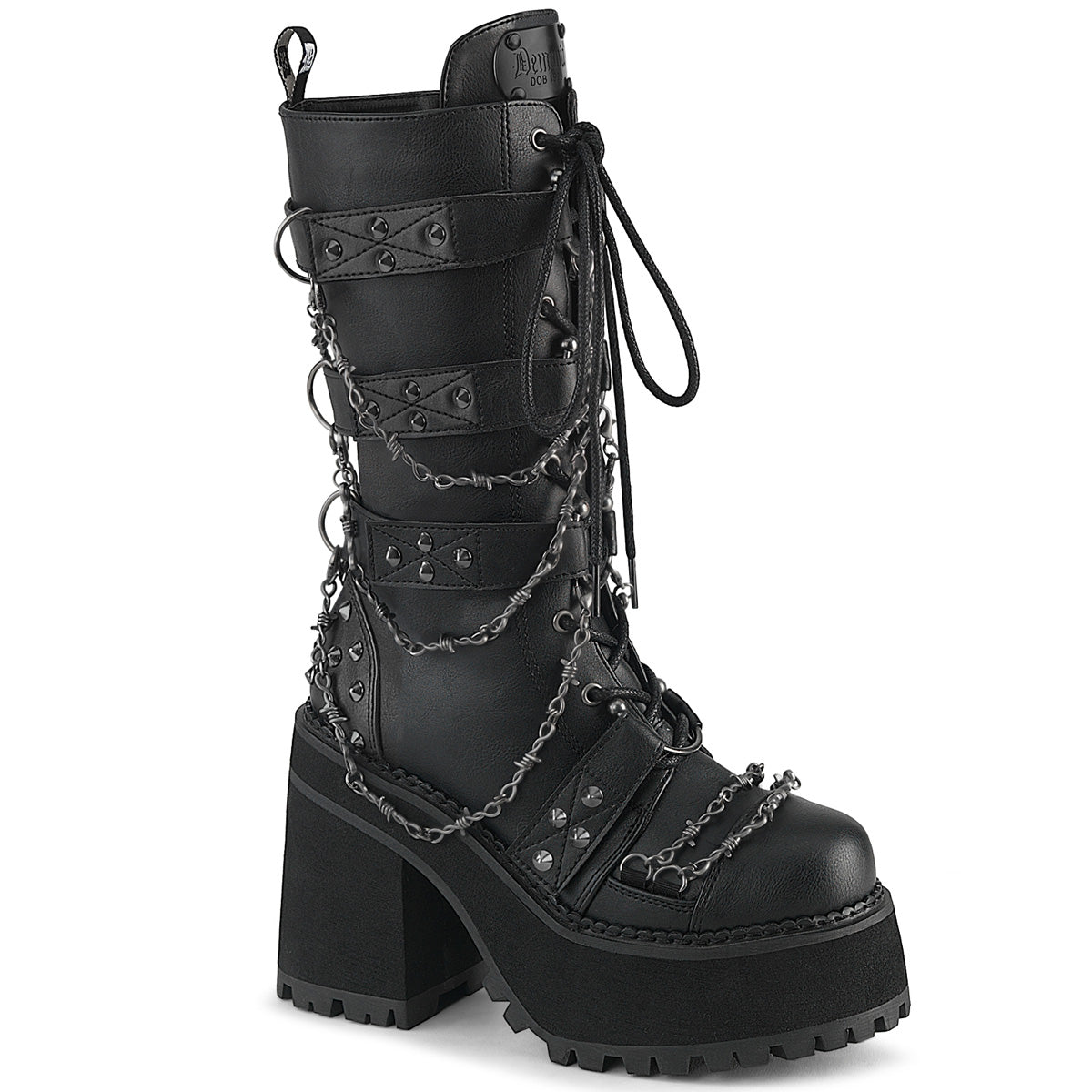 ASSAULT-117 DemoniaCult Black Vegan Leather Sexy Women's Mid-Calf & Knee High Boots (Alternative Footwear)