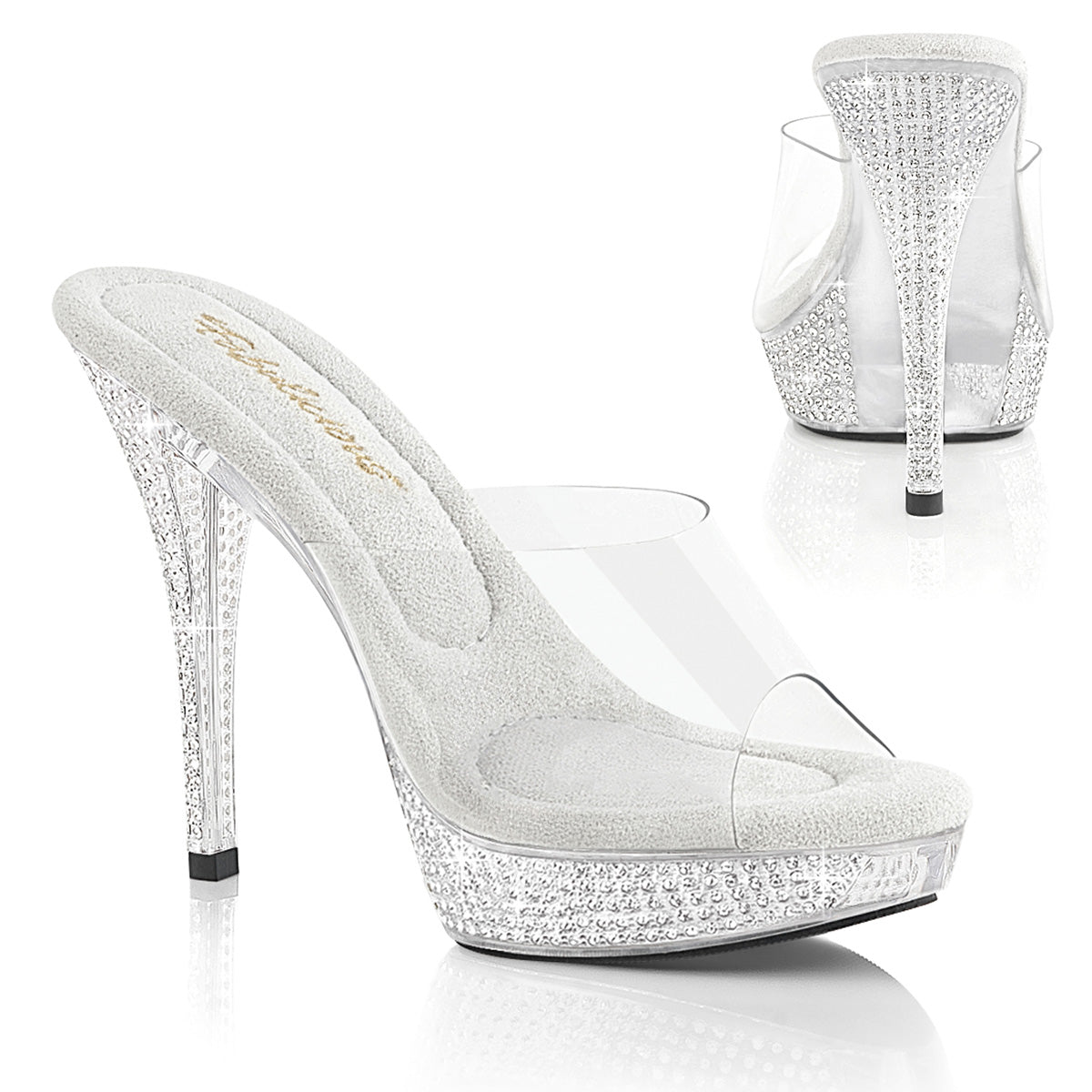 Fabulicious ATHENA-501 Clear/Clear Rhinestone Platform Mules - 5 Inch Heels