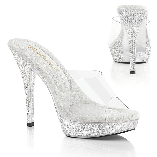 Fabulicious ATHENA-501 Clear/Clear Rhinestone Platform Mules - 5 Inch Heels