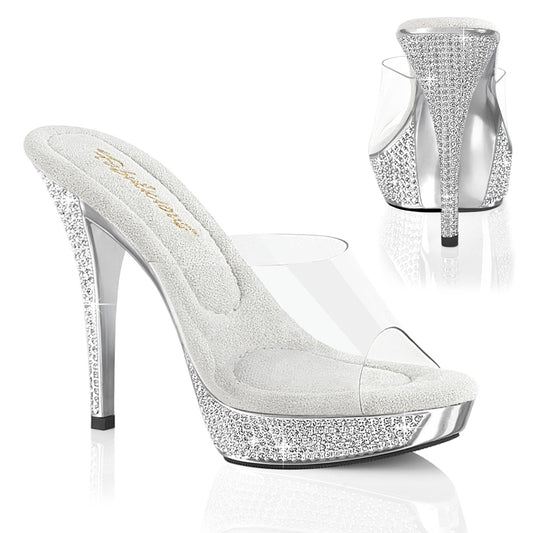Fabulicious ATHENA-501 Clear/Silver Chrome Rhinestone Platform Mules - 5 Inch Heels