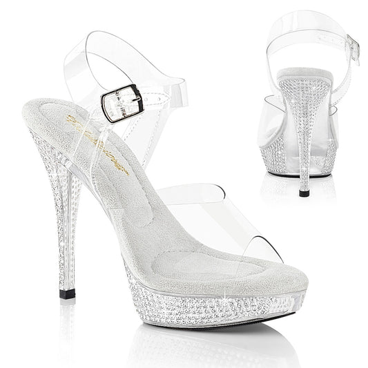 Fabulicious ATHENA-508 Clear/Clear Rhinestone Platform Sandals - 5 Inch Heels