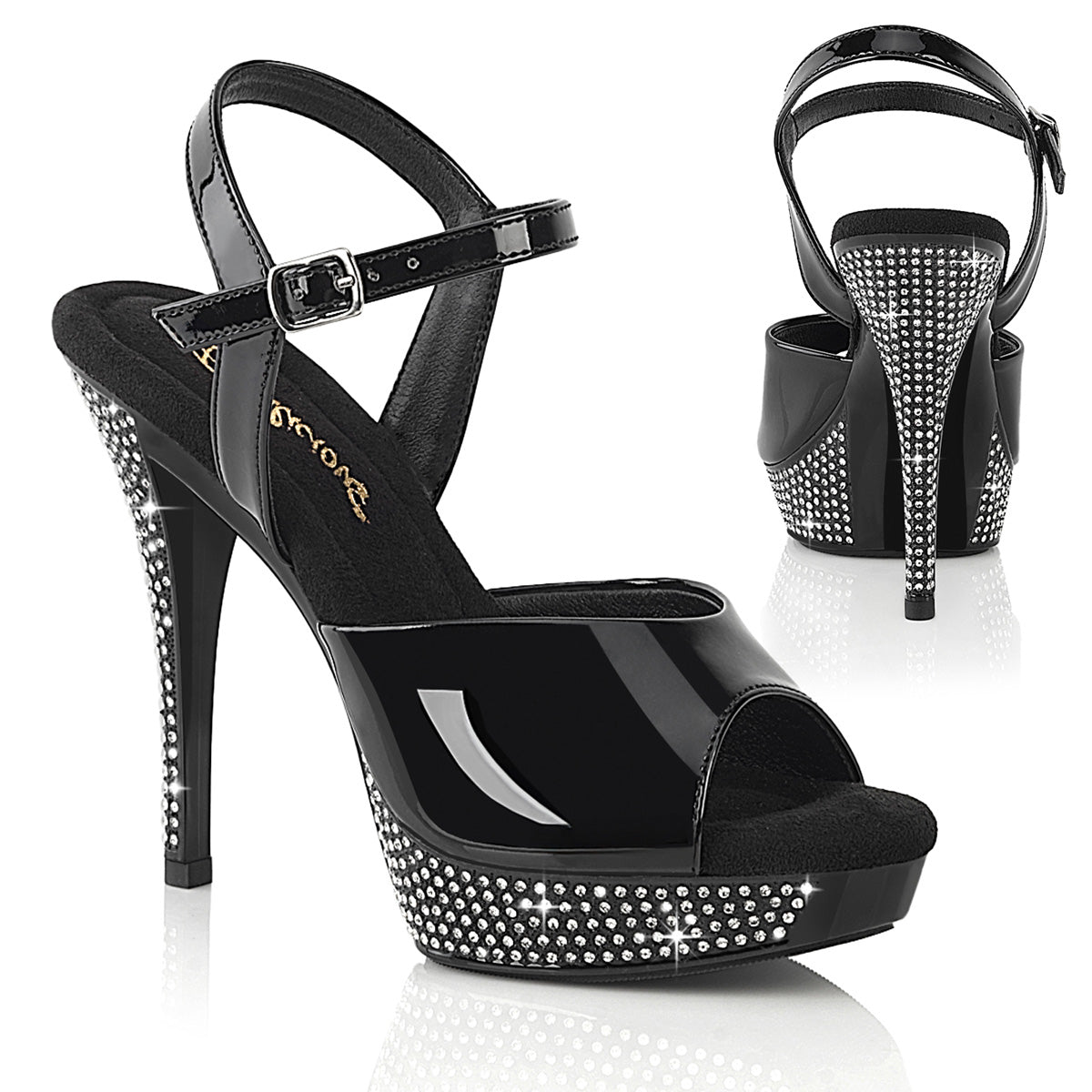 Fabulicious ATHENA-509 Black/Black Rhinestone Platform Sandals - 5 Inch Heels