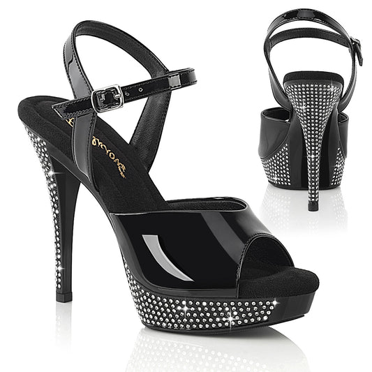 Fabulicious ATHENA-509 Black/Black Rhinestone Platform Sandals - 5 Inch Heels Black Black