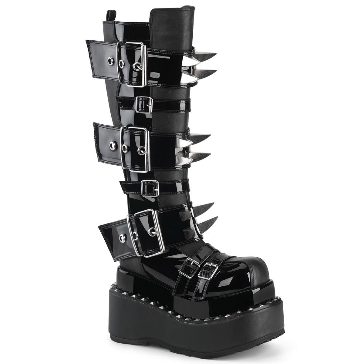 BEAR-215 DemoniaCult Alternative Footwear Black Patent Knee High Boots