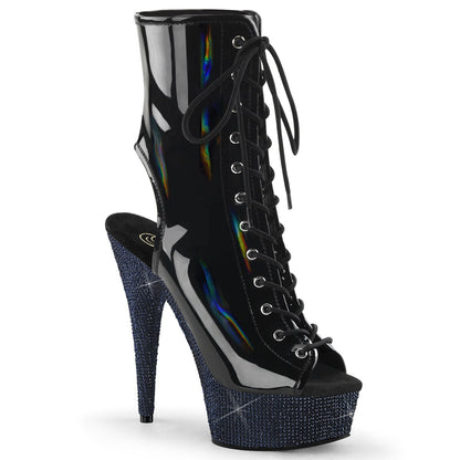 BEJEWELED-1016-6 Pleaser Black 6 Inch Bling Platform Boots Blk Holo Pat Midnight Blk RS