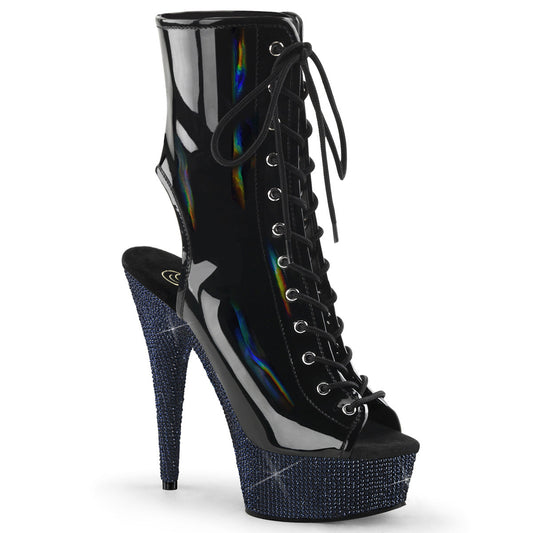 BEJEWELED-1016-6 Pleaser Black 6 Inch Bling Platform Boots Blk Holo Pat Midnight Blk RS