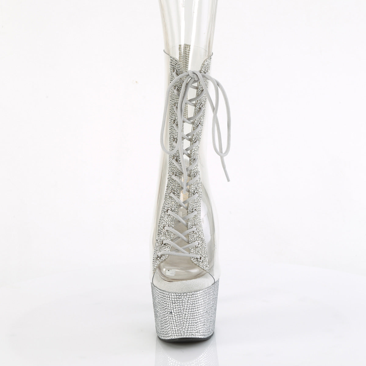 BEJEWELED-1016C-2-7 Pleaser Clear 7 Inch Bling Strippers Platform Boots