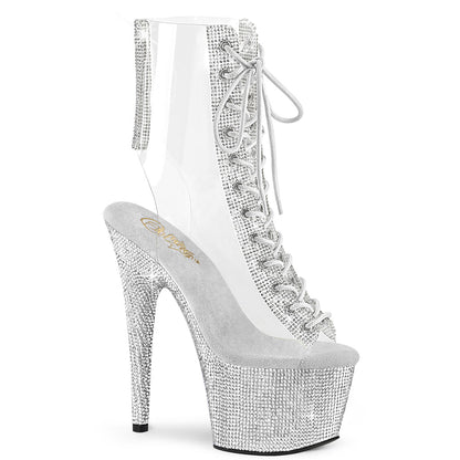 BEJEWELED-1016C-2-7 Pleaser Clear 7 Inch Bling Strippers Platform Boots Clr-RS Slv RS