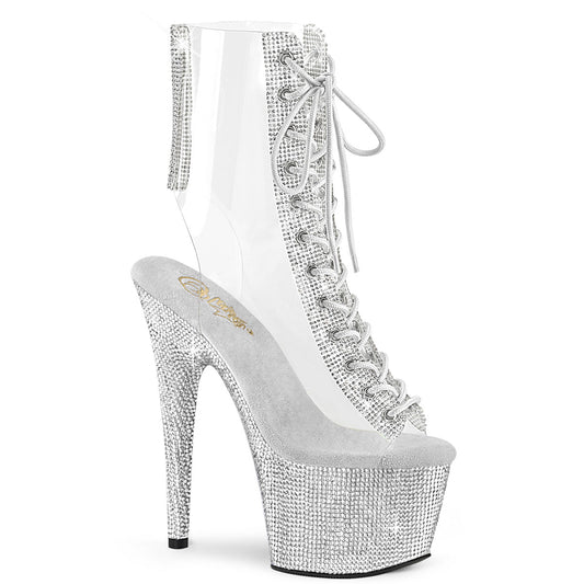 BEJEWELED-1016C-2-7 Pleaser Clear 7 Inch Bling Strippers Platform Boots Clr-RS Slv RS