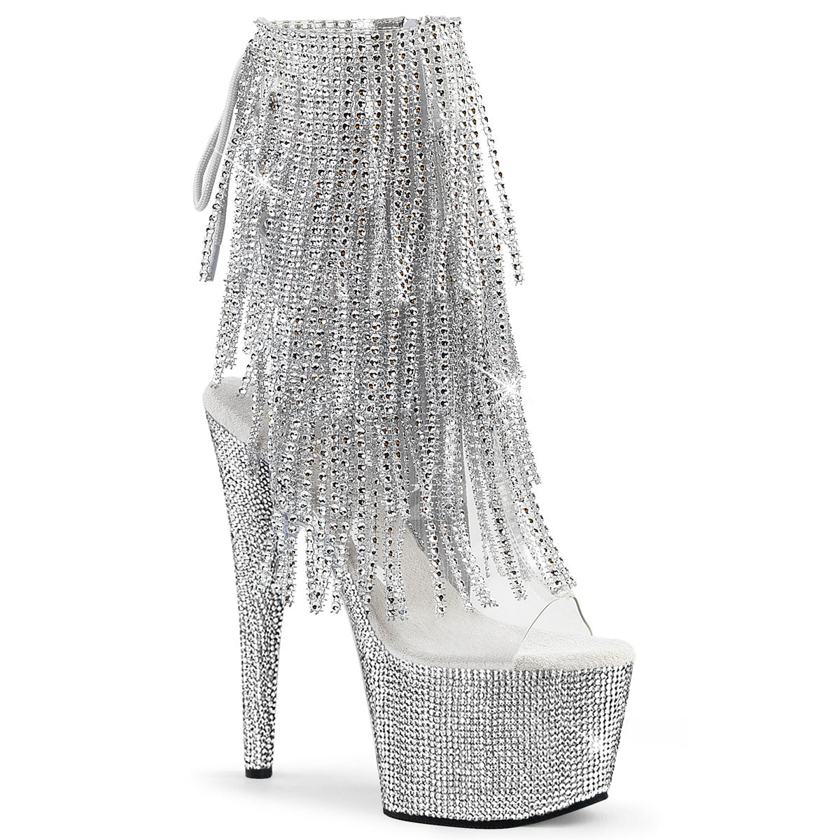 BEJEWELED-1017RSF-7 Pleaser Clear 7 Inch Glamour Models Ankle Boots Clr-Slv Slv RS