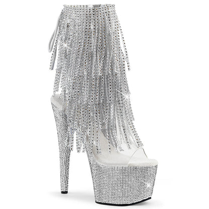 BEJEWELED-1017RSF-7 Pleaser Clear 7 Inch Glamour Models Ankle Boots Clr-Slv Slv RS