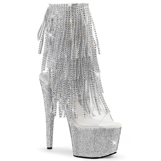 BEJEWELED-1017RSF-7 Pleaser Clear 7 Inch Glamour Models Ankle Boots Clr-Slv Slv RS