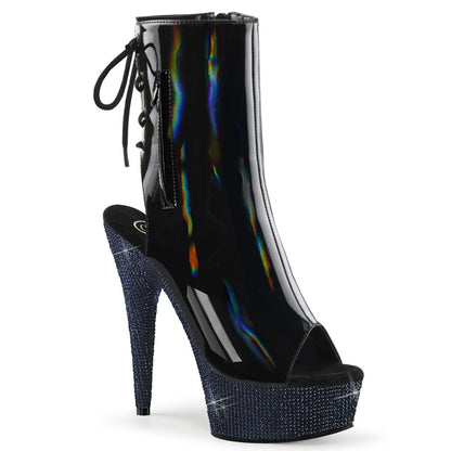 BEJEWELED-1018DM-6 Pleaser Black 6 Inch Exotic Bling Ankle Boots Blk Holo Pat Midnight Blk RS