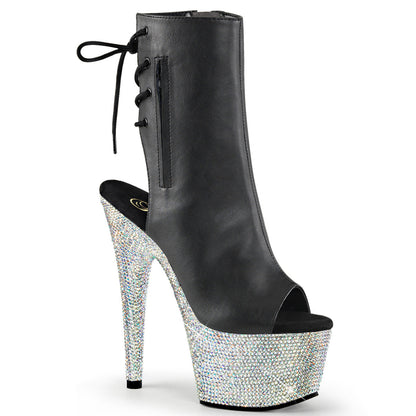BEJEWELED-1018DM-7 Pleaser Black 7 Inch Rhinestones Ankle Boots Black Faux Leather Silver Multi Rhinestones