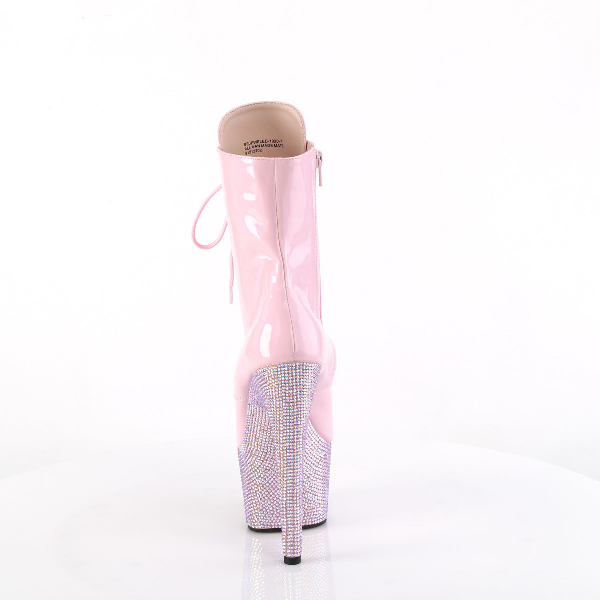 BEJEWELED-1020-7 Pleaser Baby Pink Holo 7 Inch Pole Dancer Ankle Boots
