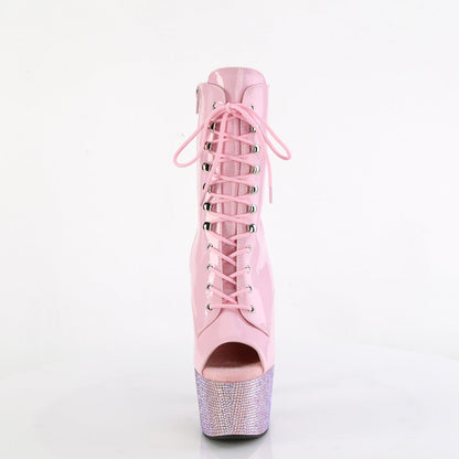 BEJEWELED-1021-7 Pleaser Baby Pink Holo 7 Inch Bling Pole Ankle Boots