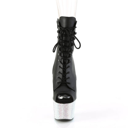 BEJEWELED-1021-7 Pleaser Black 7 Inch Pole Dancer Ankle Boots