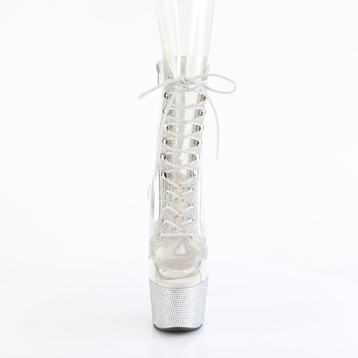 BEJEWELED-1021C-2 Pleaser Clear 7 Inch Exotic Dancer Ankle Boots