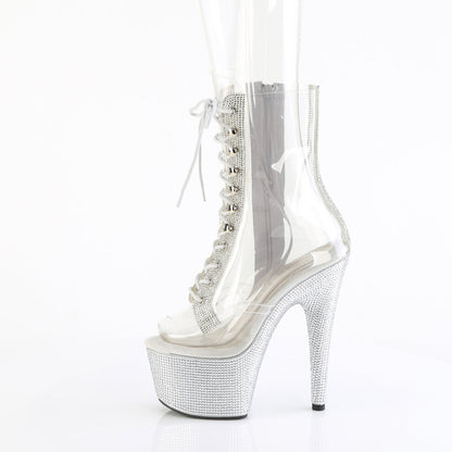 BEJEWELED-1021C-2 Pleaser Clear 7 Inch Exotic Dancer Ankle Boots