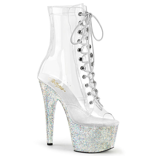 BEJEWELED-1021C-7 Pleaser Clear 7 Inch Glamour Models Ankle Boots Clr-RS Slv AB RS