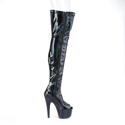 BEJEWELED-3011-7 Pleaser Black Faux Leather 7 Inch Dancewear Thigh High Boots
