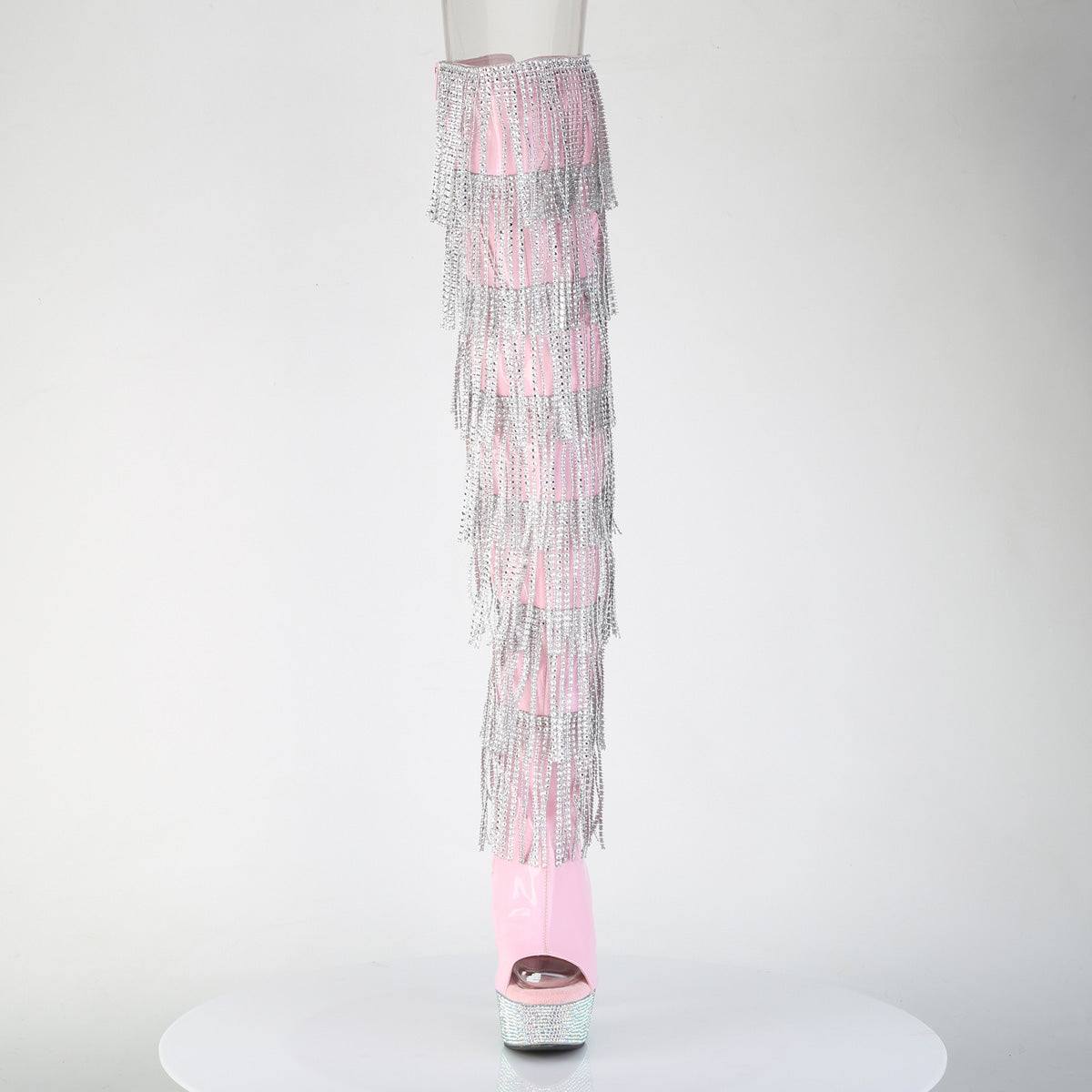 BEJEWELED-3017HG-RSF Pleaser Baby Pink Holo 6 Inch Showgirl Thigh High Boots
