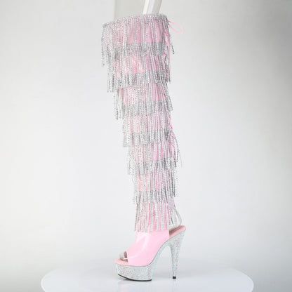 BEJEWELED-3017HG-RSF Pleaser Baby Pink Holo 6 Inch Showgirl Thigh High Boots