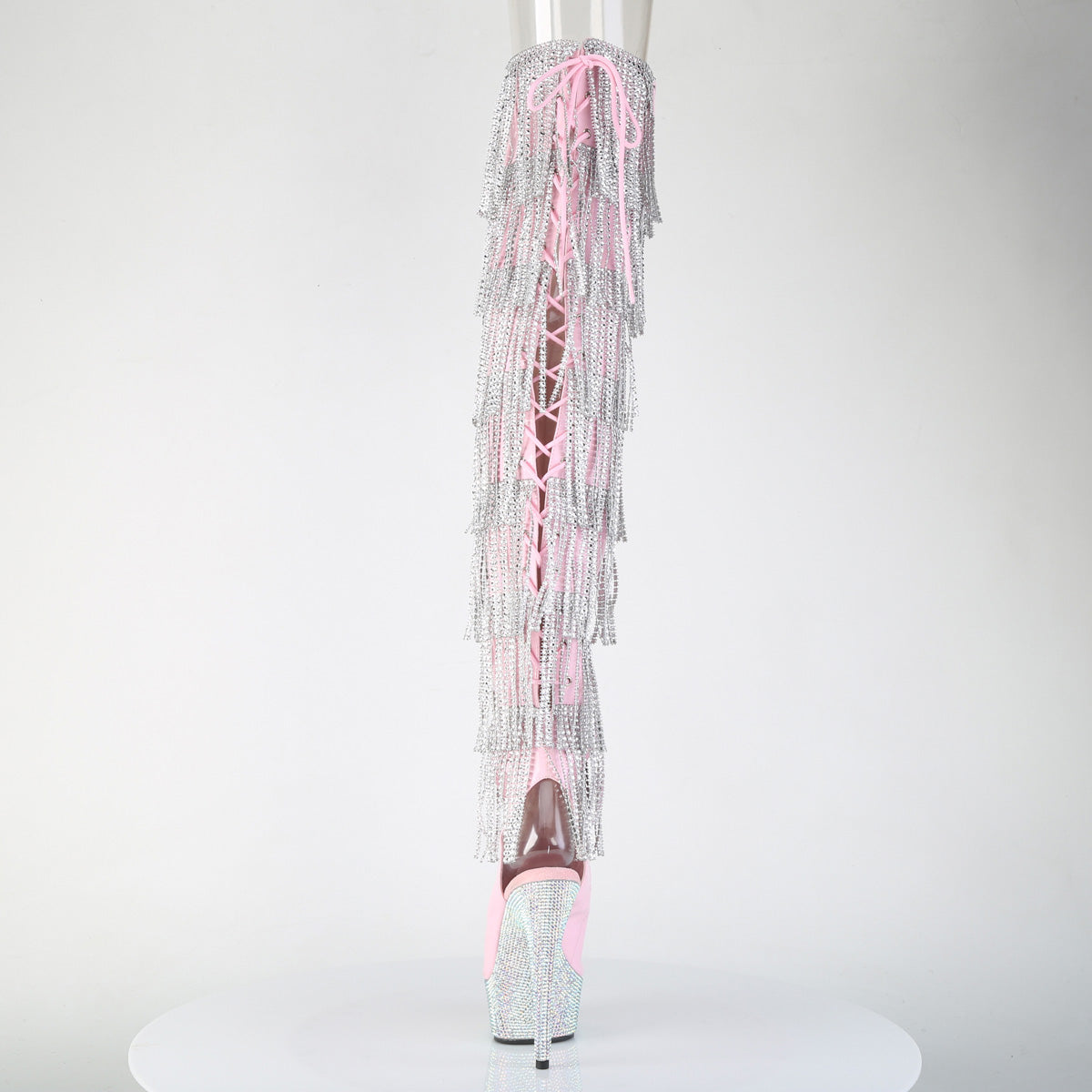 BEJEWELED-3017HG-RSF Pleaser Baby Pink Holo 6 Inch Showgirl Thigh High Boots