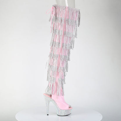 BEJEWELED-3017HG-RSF Pleaser Baby Pink Holo 6 Inch Showgirl Thigh High Boots