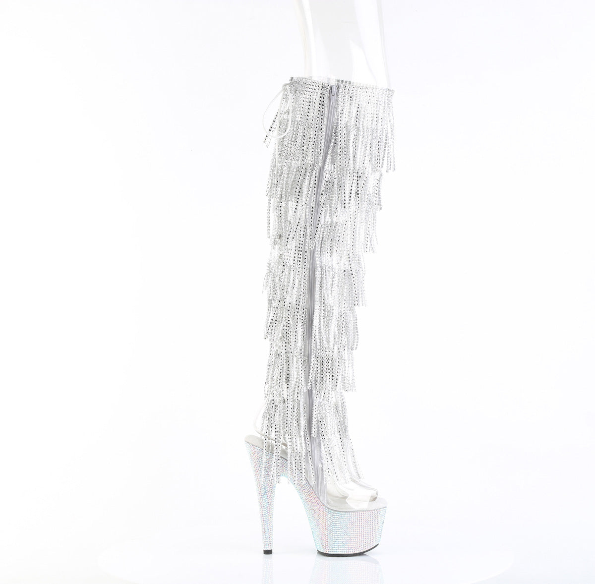 BEJEWELED-3019C-RSF- Pleaser Transparent 7 Inch High Fashion Thigh High Boots