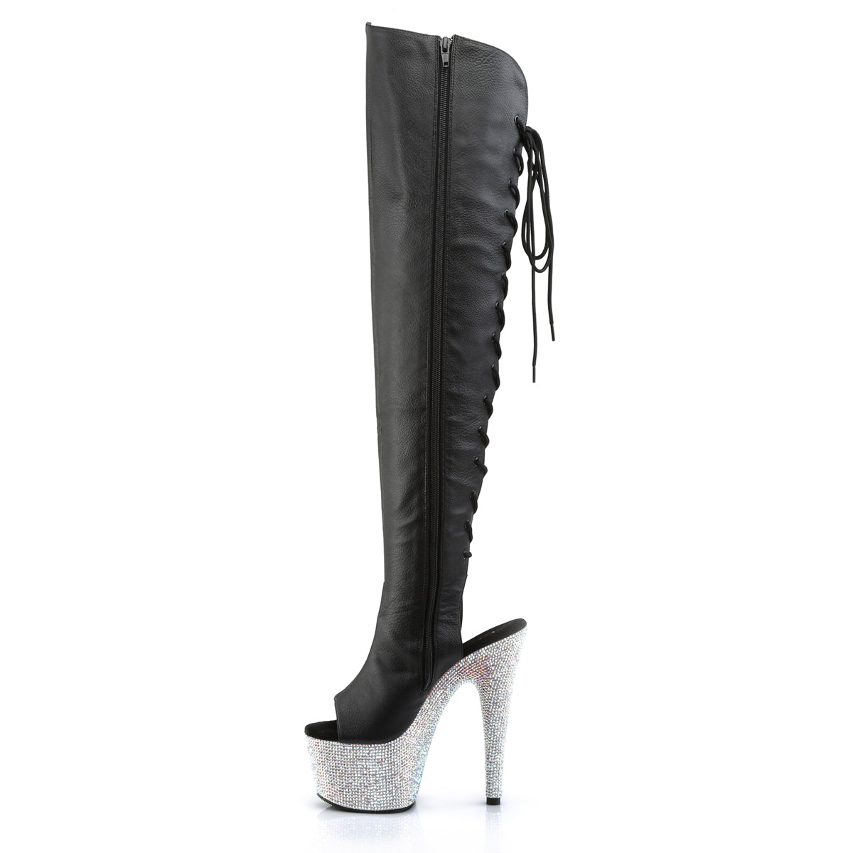 BEJEWELED-3019DM-7 Pleaser Black 7 Inch Glamour Models Thigh High Boots