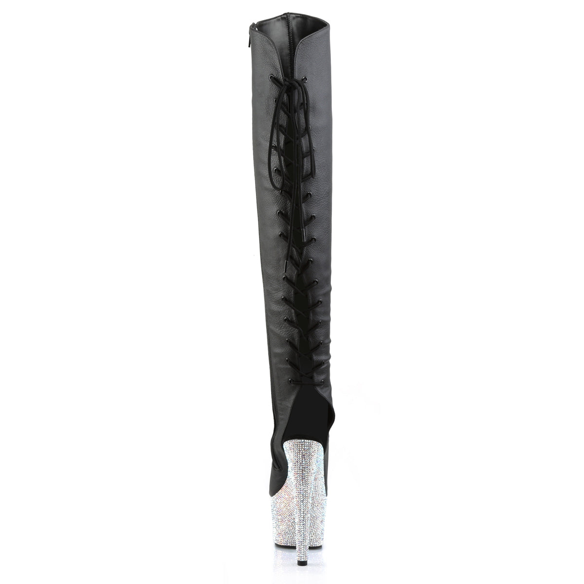 BEJEWELED-3019DM-7 Pleaser Black 7 Inch Glamour Models Thigh High Boots