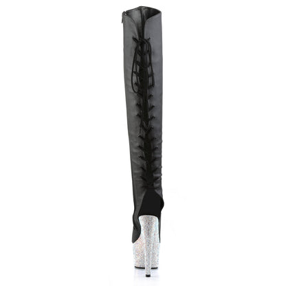 BEJEWELED-3019DM-7 Pleaser Black 7 Inch Glamour Models Thigh High Boots